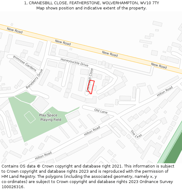 1, CRANESBILL CLOSE, FEATHERSTONE, WOLVERHAMPTON, WV10 7TY: Location map and indicative extent of plot