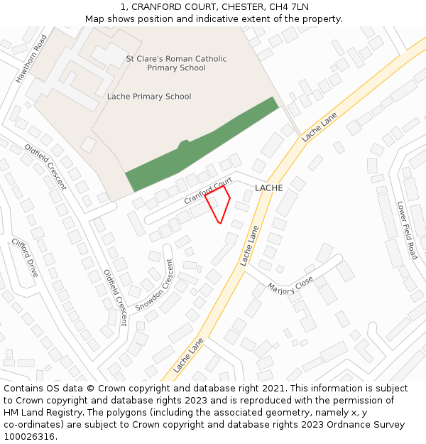 1, CRANFORD COURT, CHESTER, CH4 7LN: Location map and indicative extent of plot