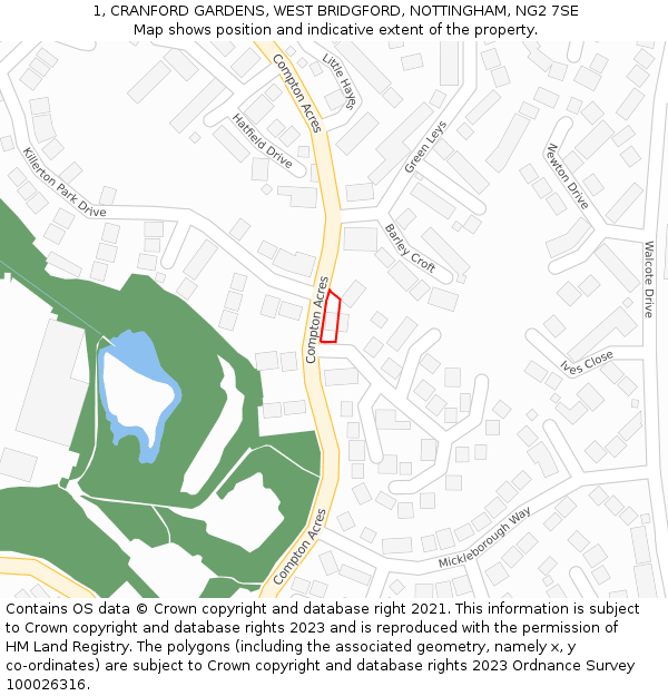 1, CRANFORD GARDENS, WEST BRIDGFORD, NOTTINGHAM, NG2 7SE: Location map and indicative extent of plot