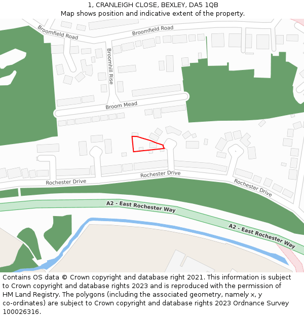 1, CRANLEIGH CLOSE, BEXLEY, DA5 1QB: Location map and indicative extent of plot