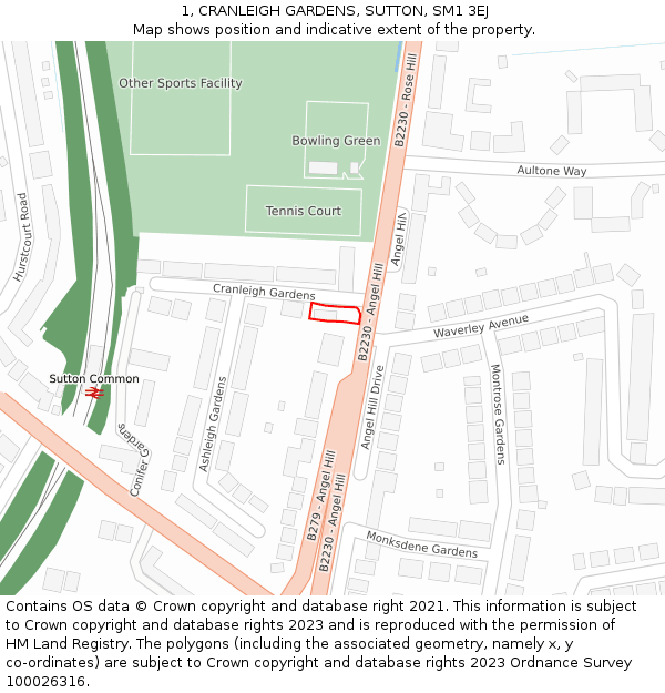 1, CRANLEIGH GARDENS, SUTTON, SM1 3EJ: Location map and indicative extent of plot