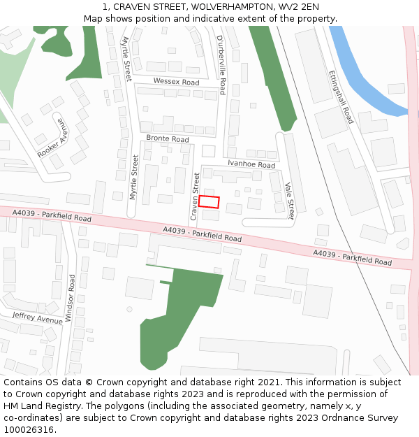 1, CRAVEN STREET, WOLVERHAMPTON, WV2 2EN: Location map and indicative extent of plot