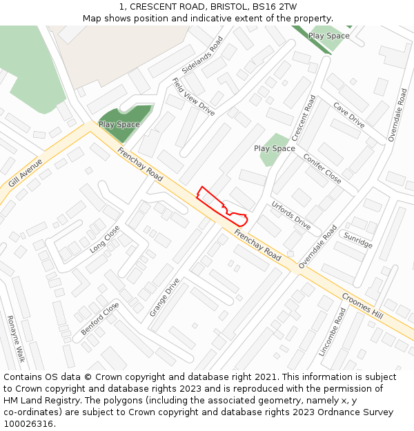 1, CRESCENT ROAD, BRISTOL, BS16 2TW: Location map and indicative extent of plot