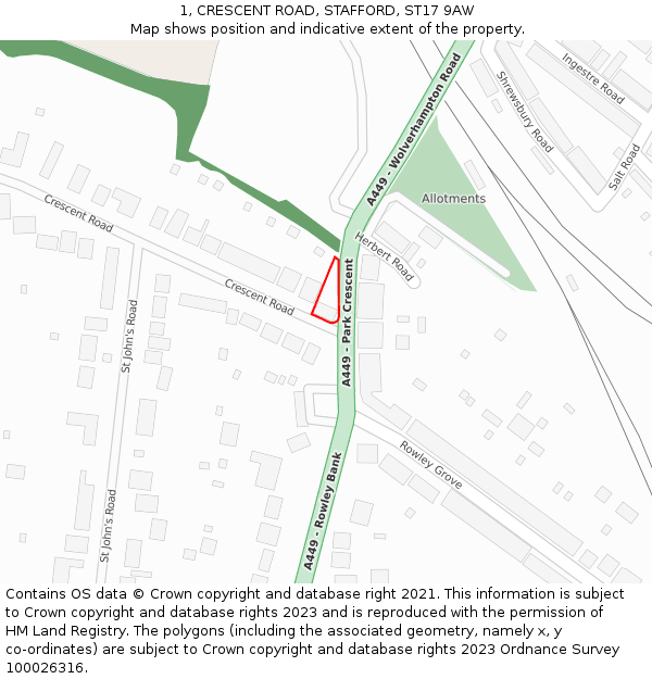 1, CRESCENT ROAD, STAFFORD, ST17 9AW: Location map and indicative extent of plot