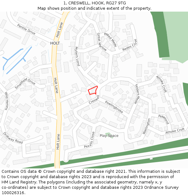 1, CRESWELL, HOOK, RG27 9TG: Location map and indicative extent of plot