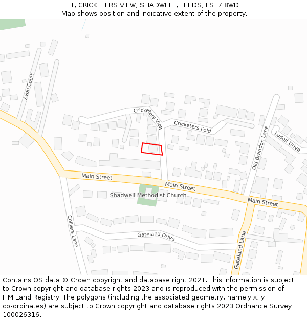 1, CRICKETERS VIEW, SHADWELL, LEEDS, LS17 8WD: Location map and indicative extent of plot
