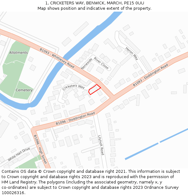 1, CRICKETERS WAY, BENWICK, MARCH, PE15 0UU: Location map and indicative extent of plot