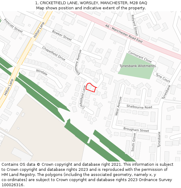 1, CRICKETFIELD LANE, WORSLEY, MANCHESTER, M28 0AQ: Location map and indicative extent of plot