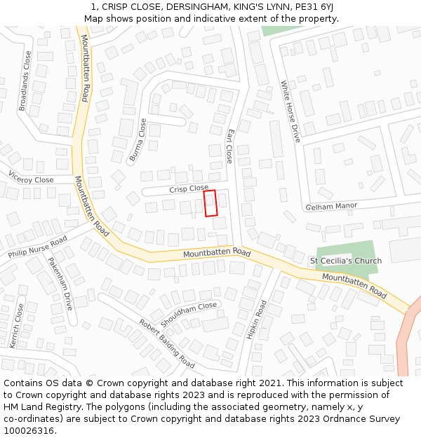 1, CRISP CLOSE, DERSINGHAM, KING'S LYNN, PE31 6YJ: Location map and indicative extent of plot