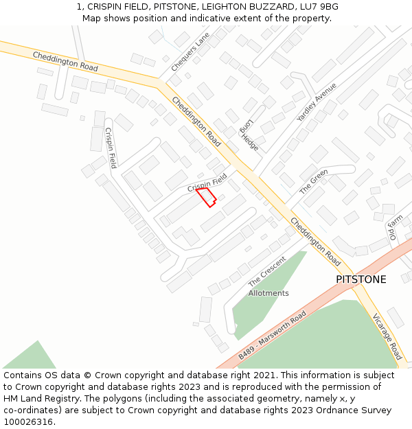 1, CRISPIN FIELD, PITSTONE, LEIGHTON BUZZARD, LU7 9BG: Location map and indicative extent of plot