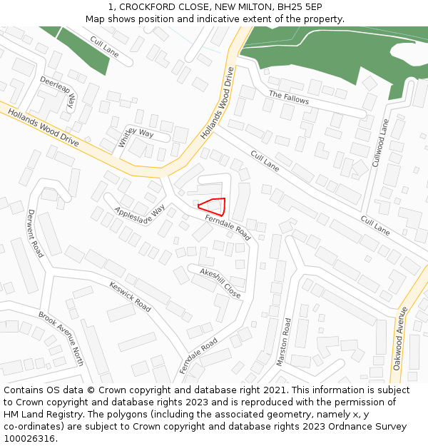 1, CROCKFORD CLOSE, NEW MILTON, BH25 5EP: Location map and indicative extent of plot