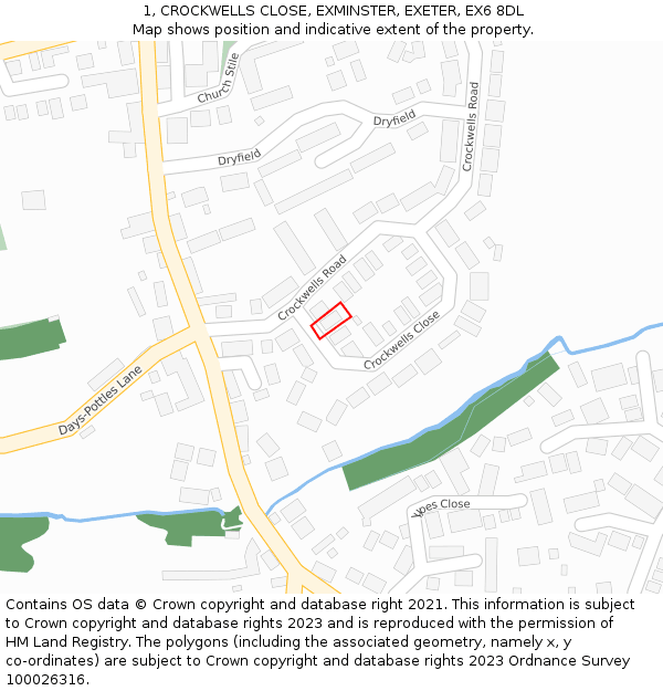 1, CROCKWELLS CLOSE, EXMINSTER, EXETER, EX6 8DL: Location map and indicative extent of plot