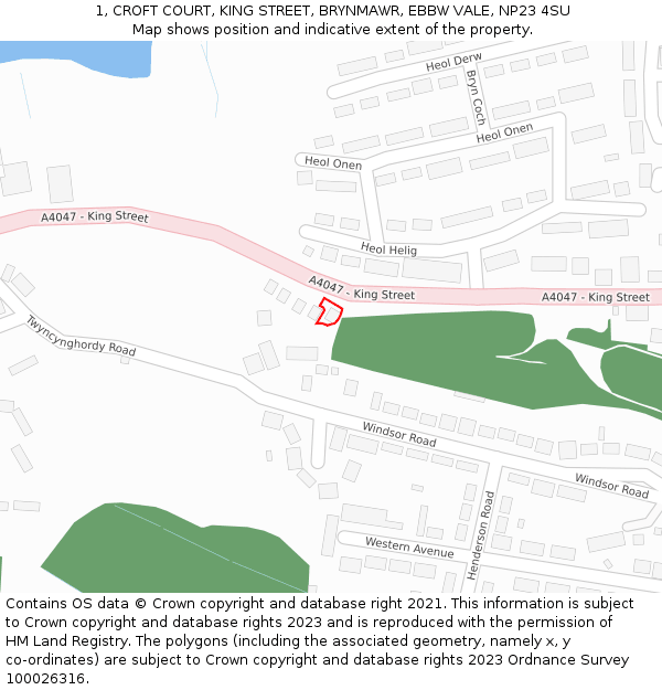 1, CROFT COURT, KING STREET, BRYNMAWR, EBBW VALE, NP23 4SU: Location map and indicative extent of plot