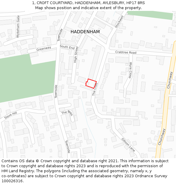 1, CROFT COURTYARD, HADDENHAM, AYLESBURY, HP17 8RS: Location map and indicative extent of plot