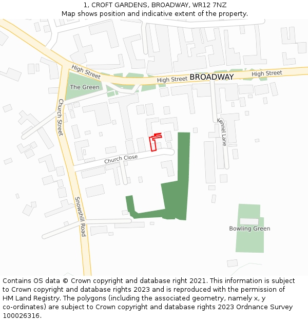 1, CROFT GARDENS, BROADWAY, WR12 7NZ: Location map and indicative extent of plot