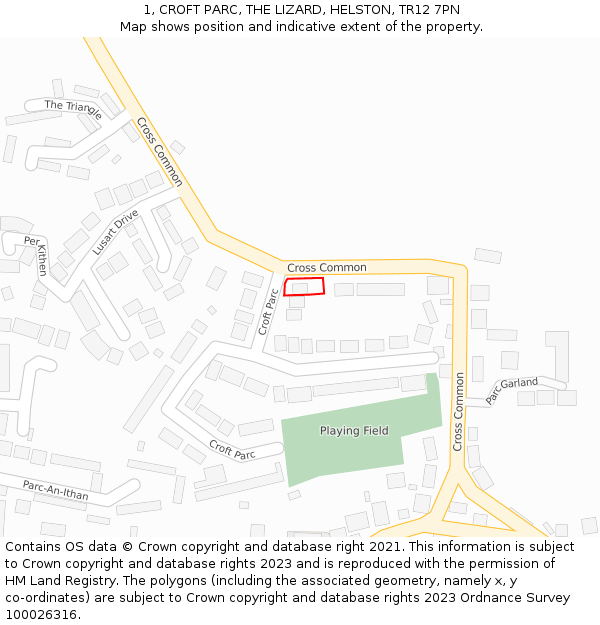 1, CROFT PARC, THE LIZARD, HELSTON, TR12 7PN: Location map and indicative extent of plot