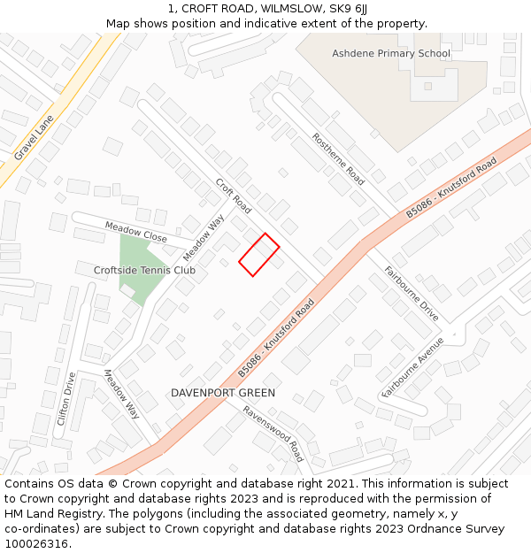 1, CROFT ROAD, WILMSLOW, SK9 6JJ: Location map and indicative extent of plot