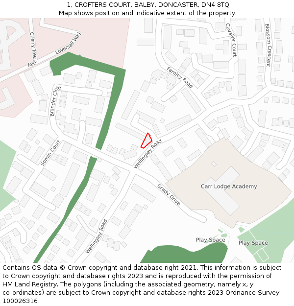 1, CROFTERS COURT, BALBY, DONCASTER, DN4 8TQ: Location map and indicative extent of plot