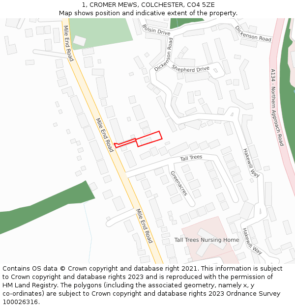 1, CROMER MEWS, COLCHESTER, CO4 5ZE: Location map and indicative extent of plot