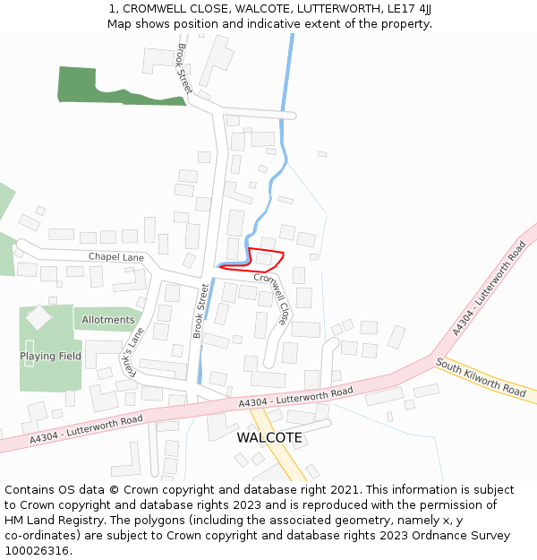 1, CROMWELL CLOSE, WALCOTE, LUTTERWORTH, LE17 4JJ: Location map and indicative extent of plot