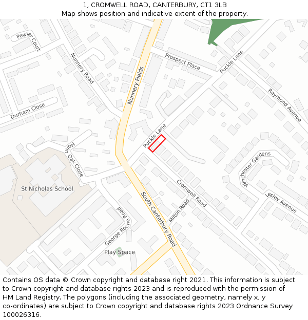 1, CROMWELL ROAD, CANTERBURY, CT1 3LB: Location map and indicative extent of plot