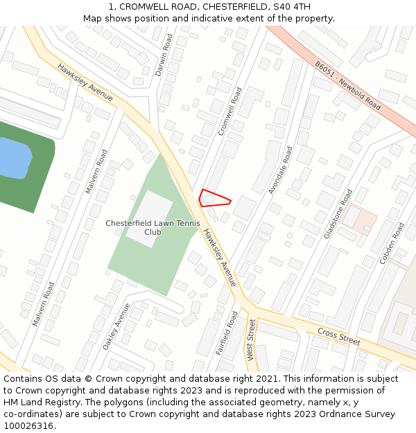 1, CROMWELL ROAD, CHESTERFIELD, S40 4TH: Location map and indicative extent of plot