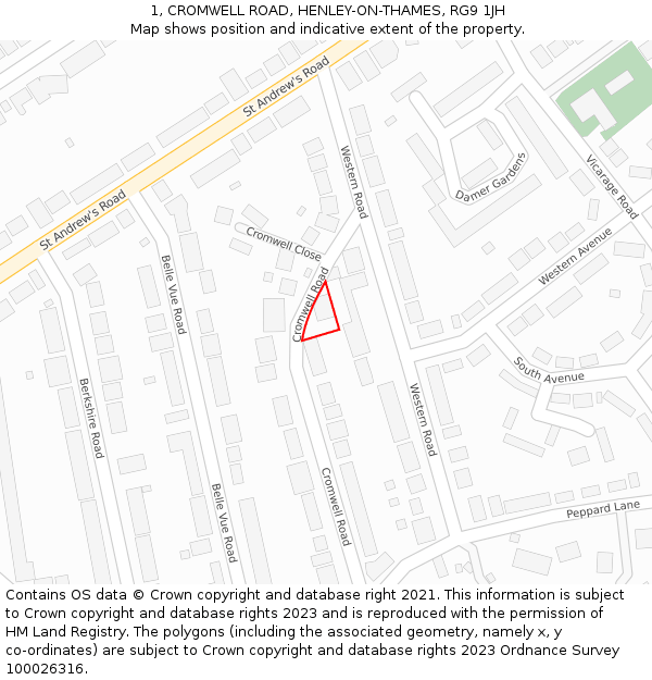 1, CROMWELL ROAD, HENLEY-ON-THAMES, RG9 1JH: Location map and indicative extent of plot