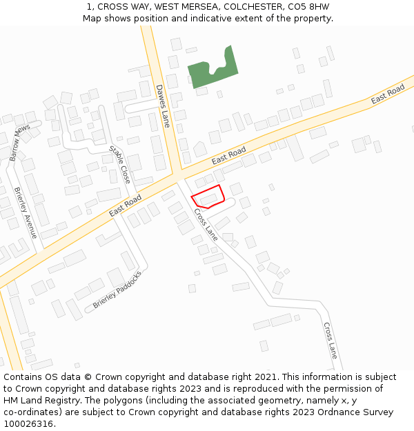 1, CROSS WAY, WEST MERSEA, COLCHESTER, CO5 8HW: Location map and indicative extent of plot