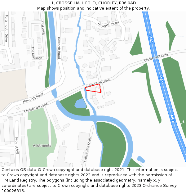 1, CROSSE HALL FOLD, CHORLEY, PR6 9AD: Location map and indicative extent of plot