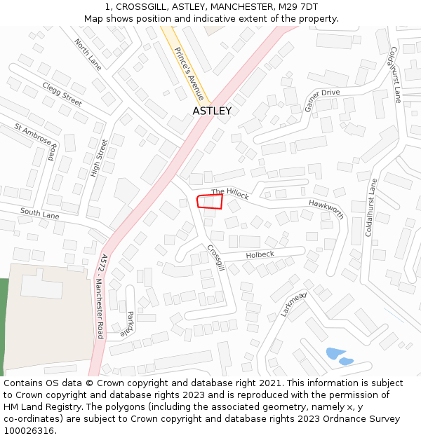 1, CROSSGILL, ASTLEY, MANCHESTER, M29 7DT: Location map and indicative extent of plot