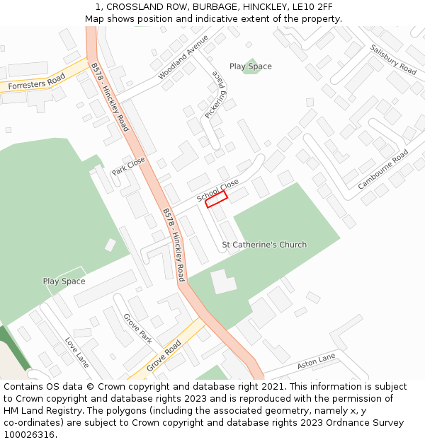 1, CROSSLAND ROW, BURBAGE, HINCKLEY, LE10 2FF: Location map and indicative extent of plot