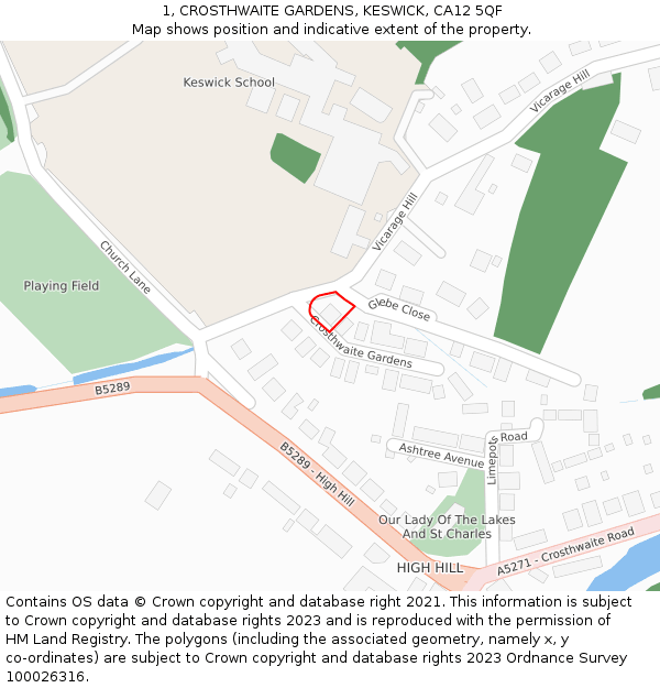 1, CROSTHWAITE GARDENS, KESWICK, CA12 5QF: Location map and indicative extent of plot