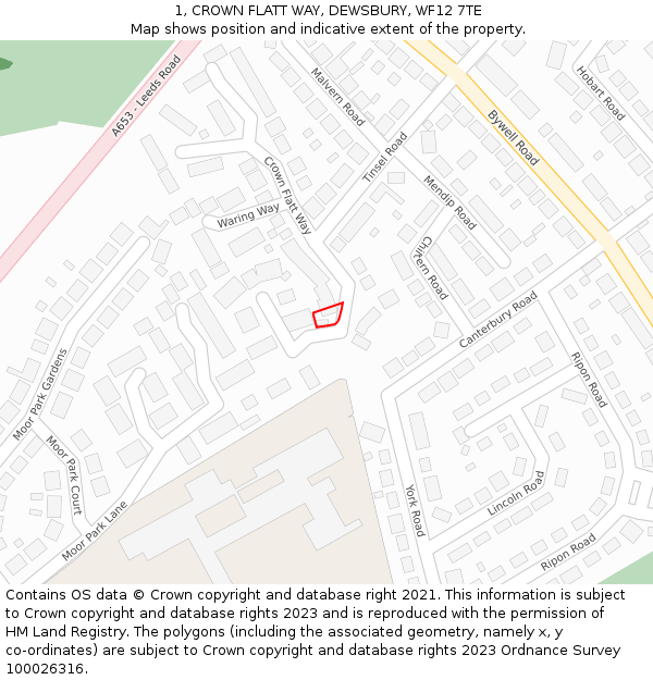 1, CROWN FLATT WAY, DEWSBURY, WF12 7TE: Location map and indicative extent of plot