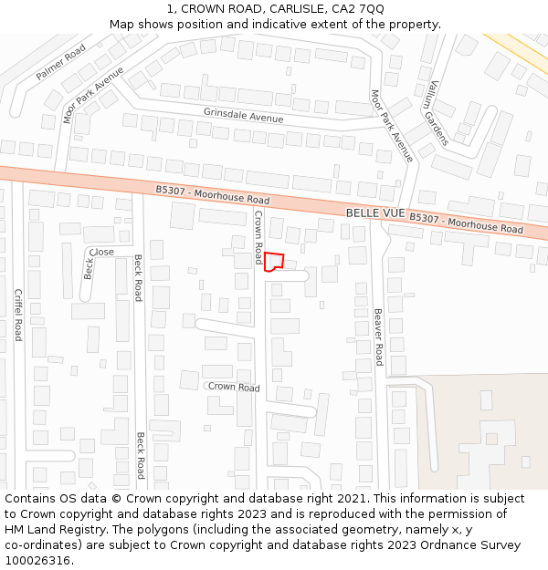 1, CROWN ROAD, CARLISLE, CA2 7QQ: Location map and indicative extent of plot