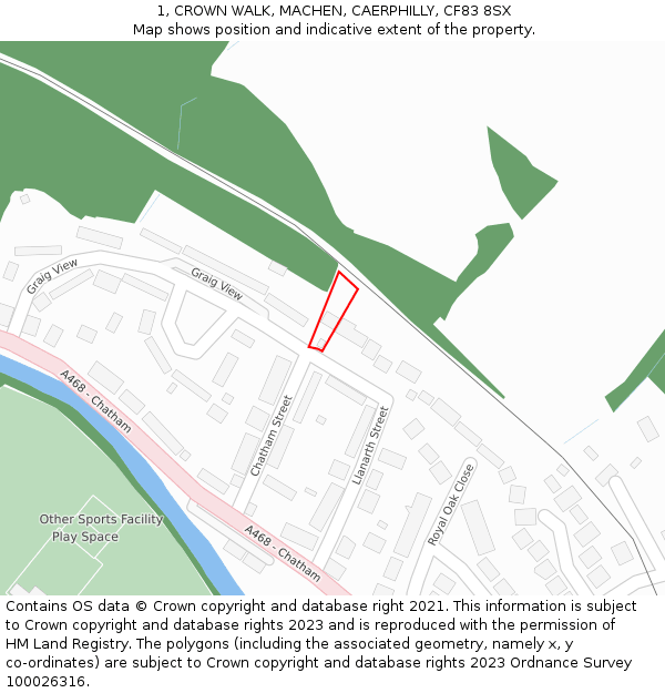 1, CROWN WALK, MACHEN, CAERPHILLY, CF83 8SX: Location map and indicative extent of plot
