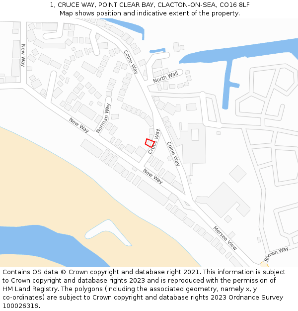 1, CRUCE WAY, POINT CLEAR BAY, CLACTON-ON-SEA, CO16 8LF: Location map and indicative extent of plot
