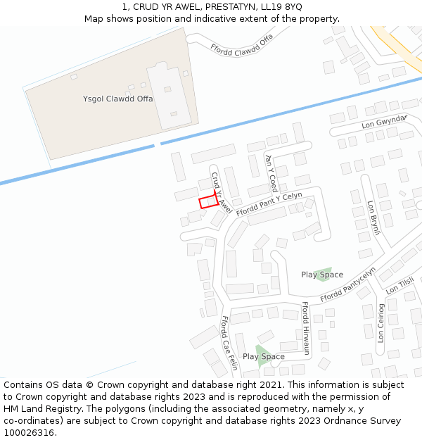 1, CRUD YR AWEL, PRESTATYN, LL19 8YQ: Location map and indicative extent of plot