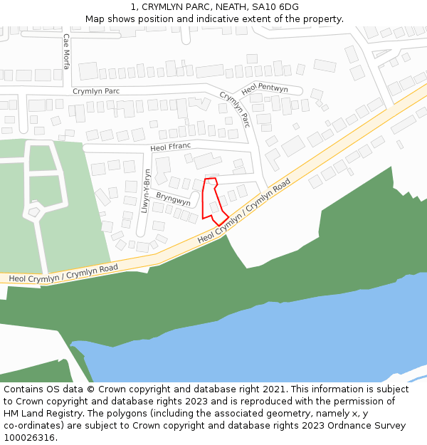 1, CRYMLYN PARC, NEATH, SA10 6DG: Location map and indicative extent of plot