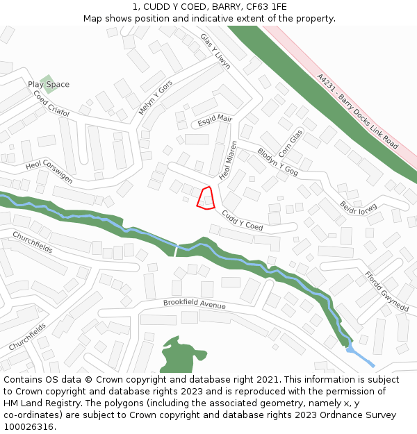 1, CUDD Y COED, BARRY, CF63 1FE: Location map and indicative extent of plot