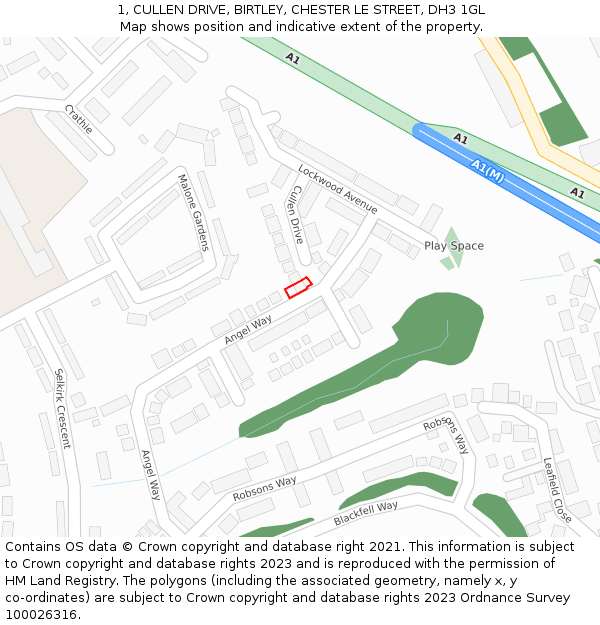 1, CULLEN DRIVE, BIRTLEY, CHESTER LE STREET, DH3 1GL: Location map and indicative extent of plot