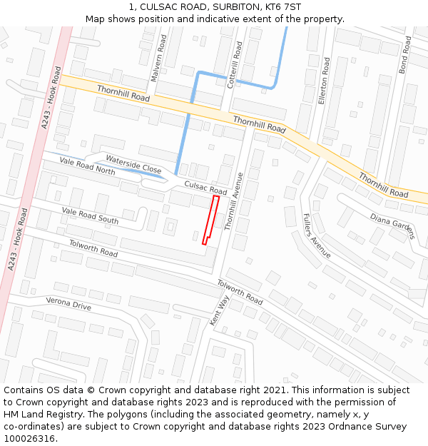 1, CULSAC ROAD, SURBITON, KT6 7ST: Location map and indicative extent of plot