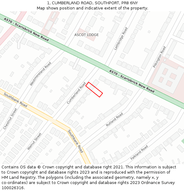 1, CUMBERLAND ROAD, SOUTHPORT, PR8 6NY: Location map and indicative extent of plot