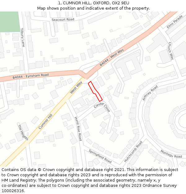 1, CUMNOR HILL, OXFORD, OX2 9EU: Location map and indicative extent of plot