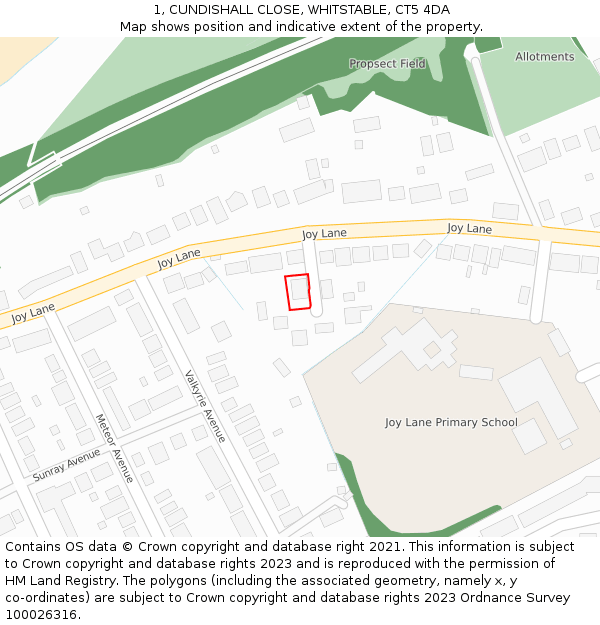 1, CUNDISHALL CLOSE, WHITSTABLE, CT5 4DA: Location map and indicative extent of plot