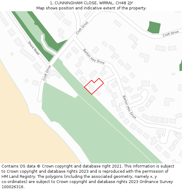 1, CUNNINGHAM CLOSE, WIRRAL, CH48 2JY: Location map and indicative extent of plot