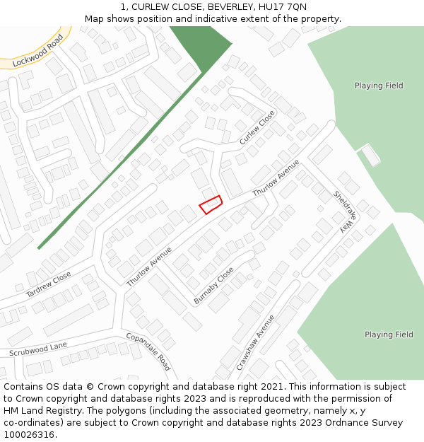 1, CURLEW CLOSE, BEVERLEY, HU17 7QN: Location map and indicative extent of plot