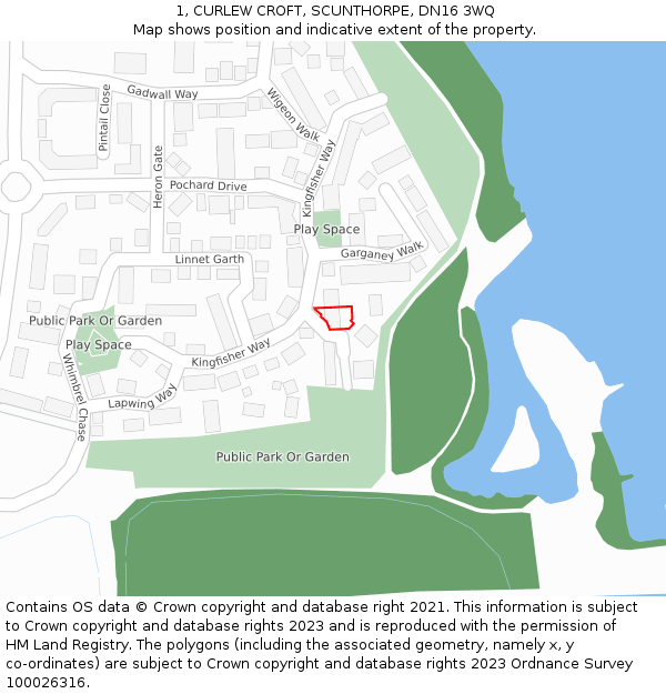 1, CURLEW CROFT, SCUNTHORPE, DN16 3WQ: Location map and indicative extent of plot
