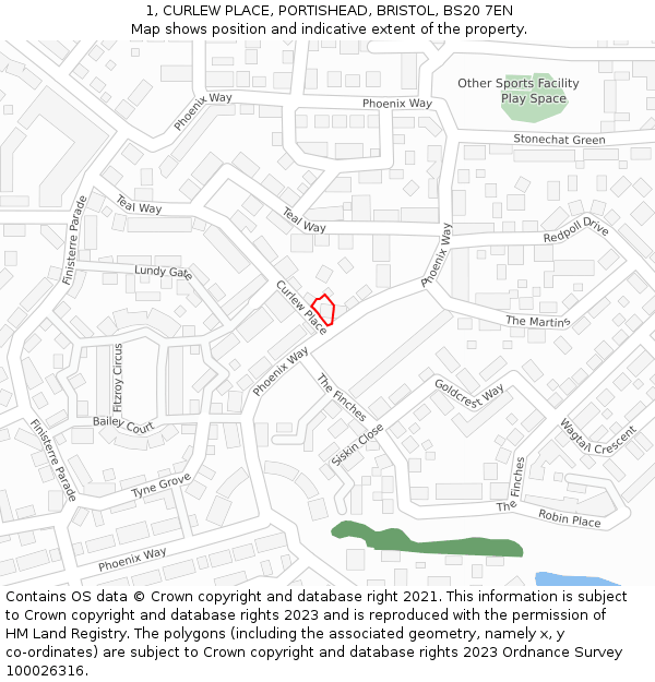 1, CURLEW PLACE, PORTISHEAD, BRISTOL, BS20 7EN: Location map and indicative extent of plot