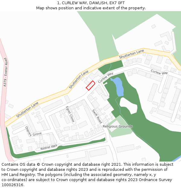 1, CURLEW WAY, DAWLISH, EX7 0FT: Location map and indicative extent of plot