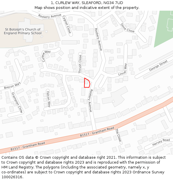 1, CURLEW WAY, SLEAFORD, NG34 7UD: Location map and indicative extent of plot